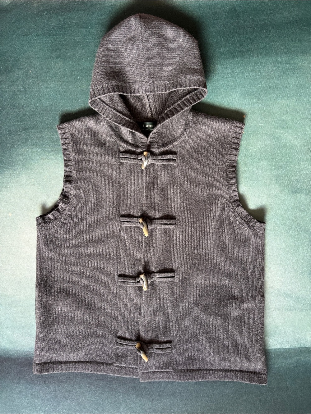 LRL Knit Merino Wool Vest with Hood